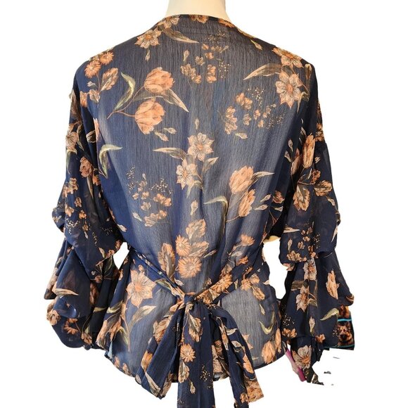 Beautiful Sheer Blue Floral Wrap Top by ASTR. Size: Small - Picture 2 of 5